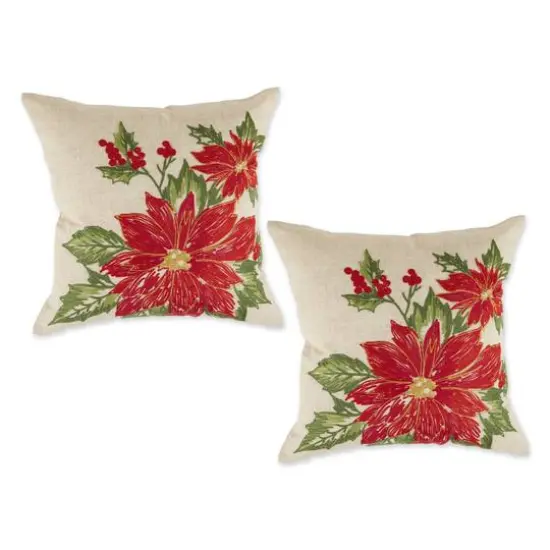 DII&reg; Poinsettia Holly Embroidered Pillow Cover Set {1}