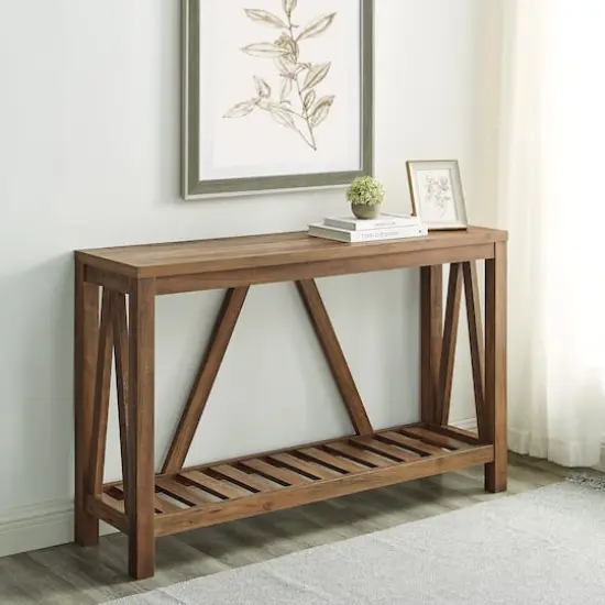 Walker Edison Reclaimed Barnwood Rustic A-Frame Entry Table {3}