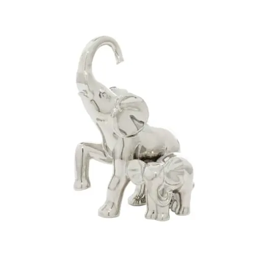 11" Silver Elephant Ceramic Sculpture {1}