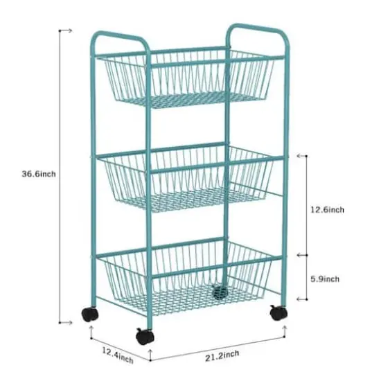 NEX™ Blue Large 3-Tier Rolling Basket Stand with Shelves & Wheels {3}