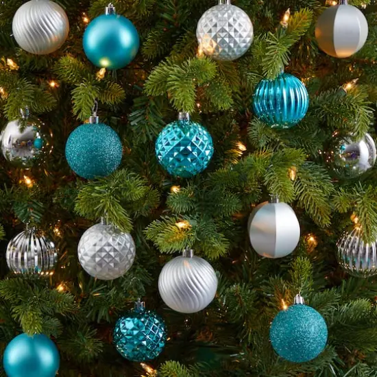 101ct. 2" Blue & Silver Shatterproof Ball Ornaments {5}