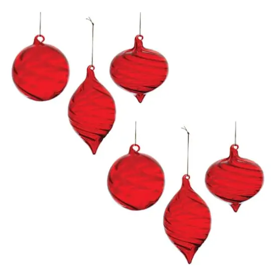 Red Swirl Glass Ornaments Set {1}