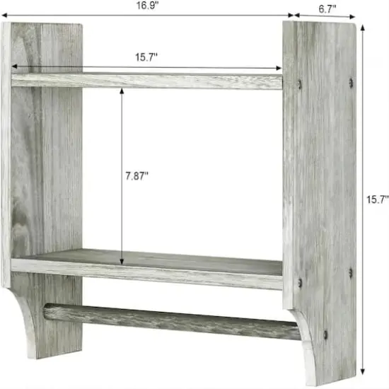 2-Tier Wood Wall Mounted Bathroom Shelf with Towel Rack Olive Green {4}
