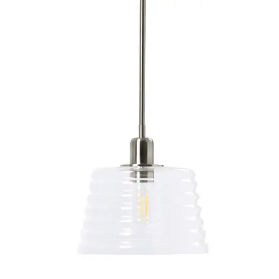 Hello Honey&reg; Robert Stevenson Lighting Rhodes Metal & Clear Ribbed Glass Ceiling Light Brushed Nickel {1}