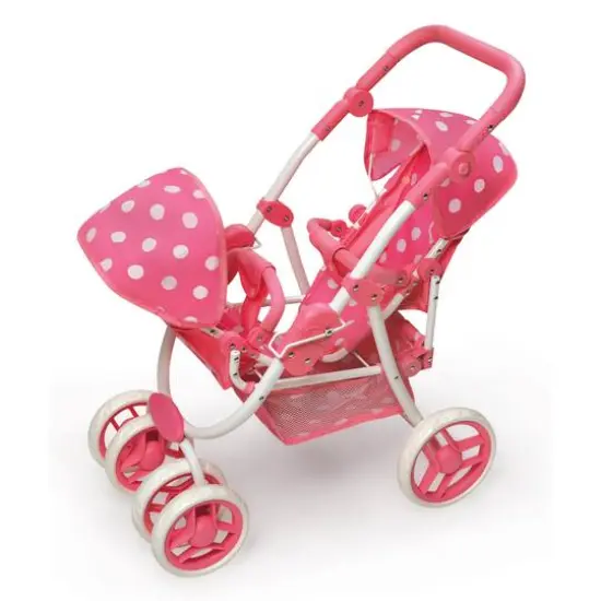 Badger Basket Pink Polka Dot Reversible Double Doll Stroller {9}