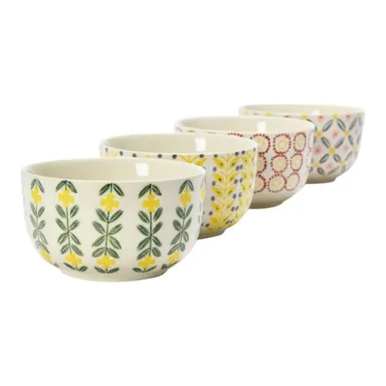 Hello Honey® 4.75" Wide Floral Print Hand-Stamped Stoneware Bowls, 4ct. {4}