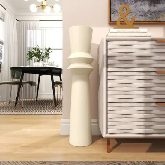 3ft. Cream Metal Tall Art Deco Fluted Floor Vase {9}