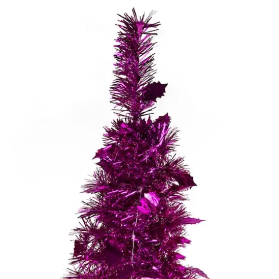 4ft. Unlit Pink Tinsel Pop-Up Artificial Christmas Tree {6}