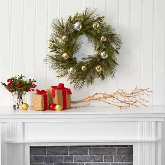 26" Sparkling Pine Wreath with Ornaments {3}