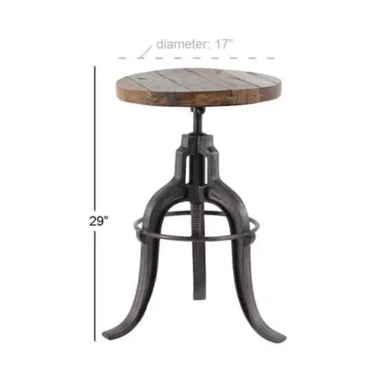 29" Brown Iron & Wood Industrial Stool {6}