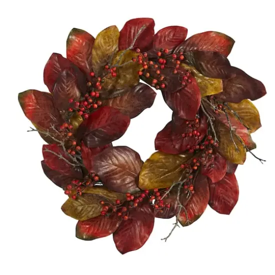 24" Harvest Magnolia Leaf & Berries Wreath {1}