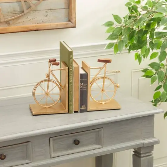 9" Contemporary Bicycle Iron Bookend Set Gold {8}