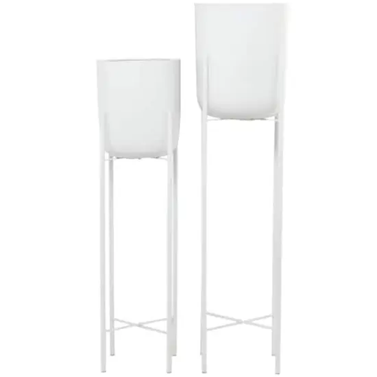 CosmoLiving by Cosmopolitan White Metal Planter with Removable Stand Set, 47" & 40" {1}