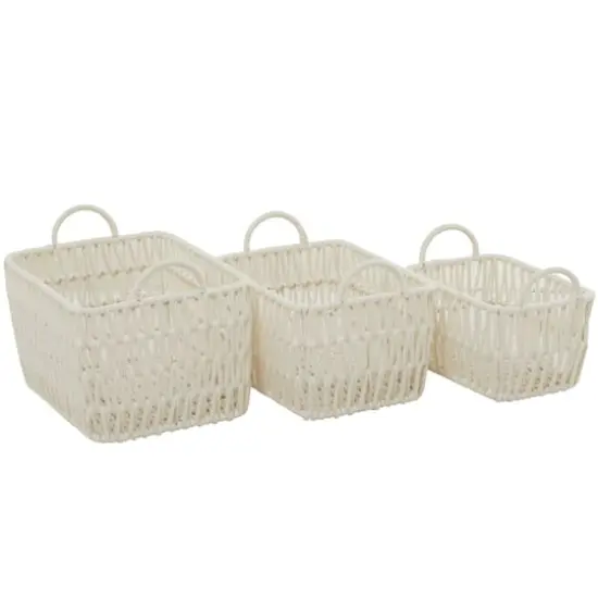 White Cotton Handmade Storage Basket with Handles Set of 3 11", 10", 9" {3}