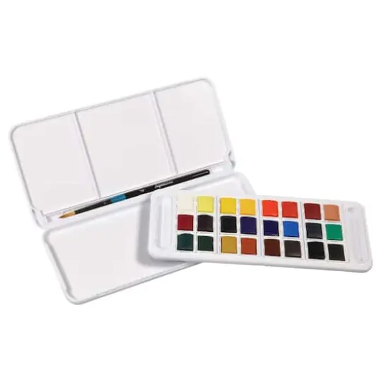 Daler-Rowney&reg; Aquafine 24-Color Half-Pan Watercolor Travel Set with Brush {4}