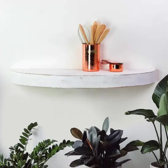Large White Round Wood Floating Wall Shelf {3}