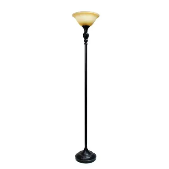 Lalia Home 6ft. Torchiere Floor Lamp with Marbleized Shade Restoration Bronze with Amber Shade {1}