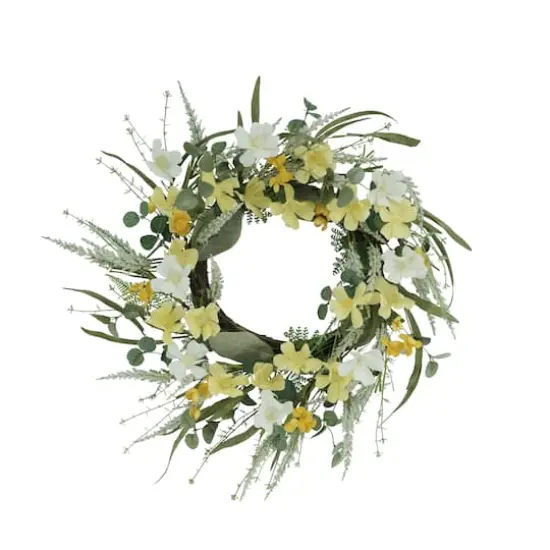 24" Yellow & White Dogwood Floral Spring Wreath {1}