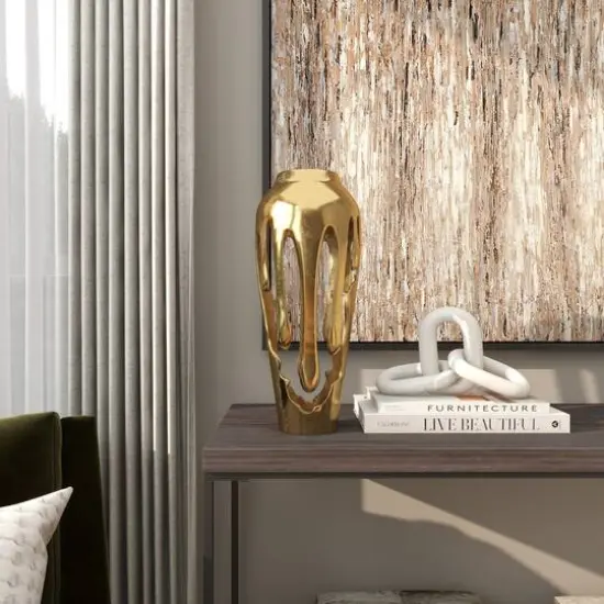 19" Gold Aluminum Drip Vase with Melting Designed Body {8}