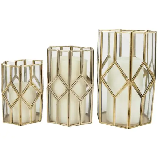 CosmoLiving by Cosmopolitan Gold Line & Diamond Hexagon Candle Lantern Set {1}