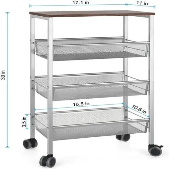 Silver 3-Tier Rustic Kitchen Cart {3}