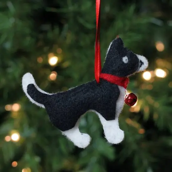 4.5" Black & White Cat with Bell Ornament {6}
