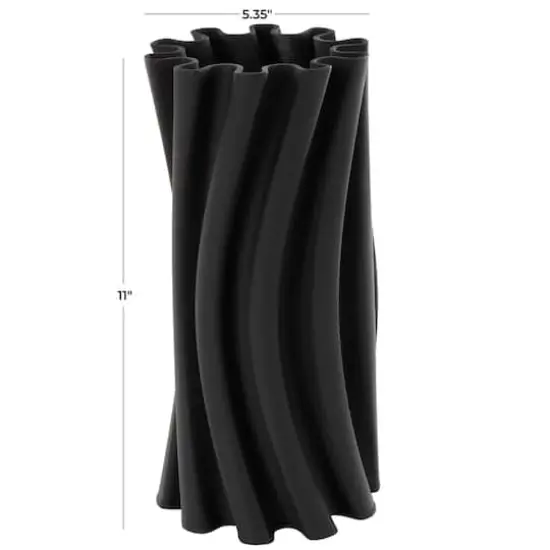 Black Abstract Curvy Ribbed Ceramic Vase {5}
