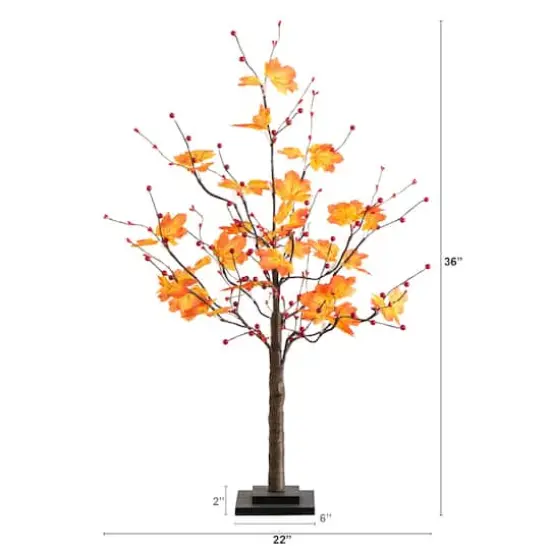 3ft. Pre-Lit Autumn Maple Artificial Fall Tree with Berries and 36 Warm White LED Lights {3}