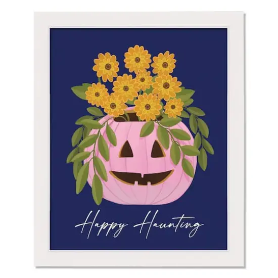 Floral Jack-O-Lantern White Framed Print Wall Art {1}
