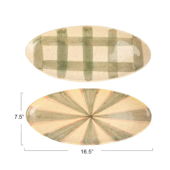 Hello Honey® 16.5" Pink & Green Terra Cotta Oval Plate Set {6}