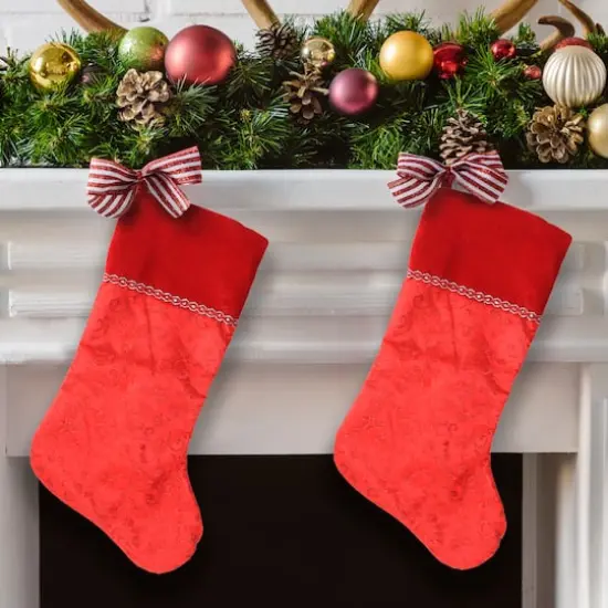 22" Glittering Swirl Design Christmas Stocking, Red {5}