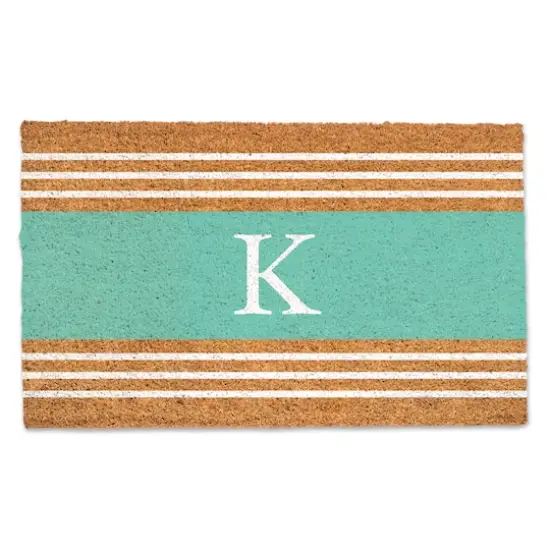 Teal Monogram Stripe Doormat K {1}