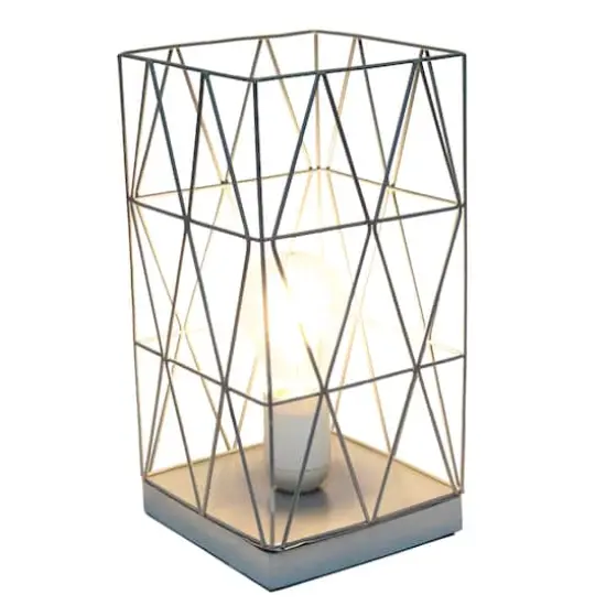 Simple Designs 10" Geometric Square Metal Table Lamp Gray {3}