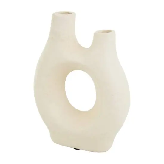 12" Beige Paper Mache Abstract Rounded Vase with Double Openings {7}