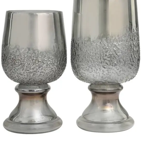 Gray Tinted Textured Glass Candle Holder Set {1}