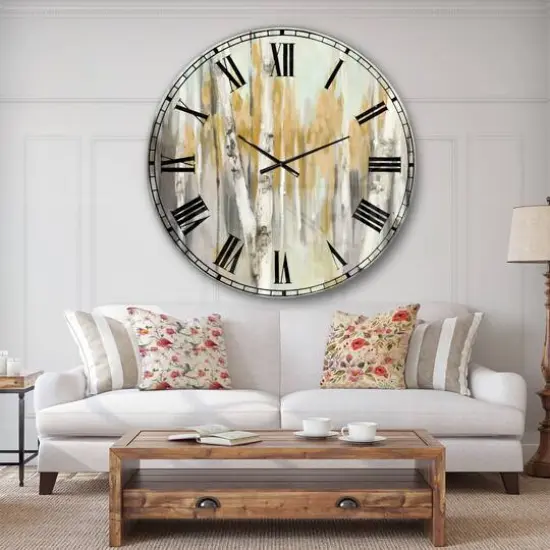 Designart 'Silver And Yellow Birch Forest Farmhouse Wall Clock {3}