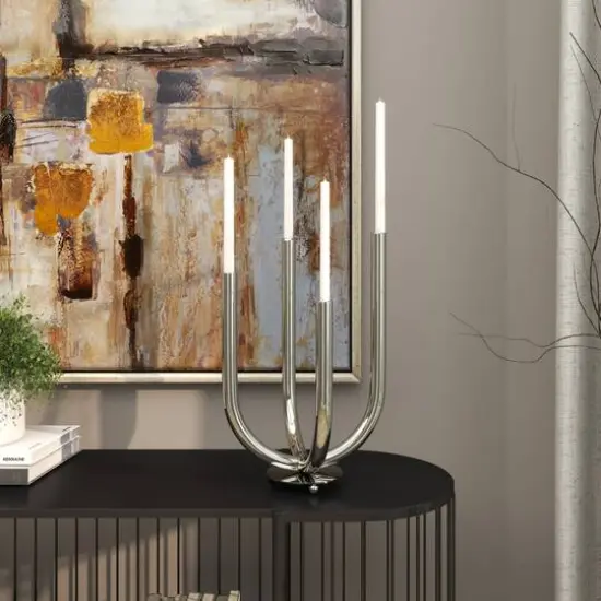 15" Silver Stainless Steel Abstract U-Shaped Candelabra {11}