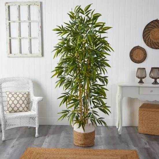 75" Bamboo Artificial Tree in Handmade Natural Jute and Cotton Planter {4}