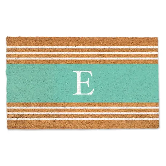 Teal Monogram Stripe Doormat E {1}