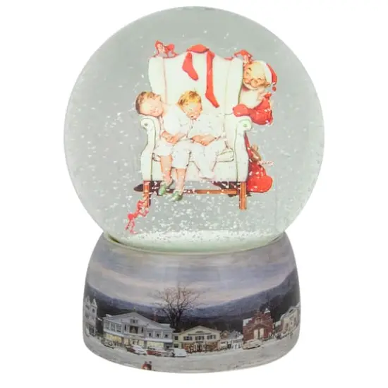 6.5" Norman Rockwell Santa Looking at Two Sleeping Children Christmas Snow Globe {1}