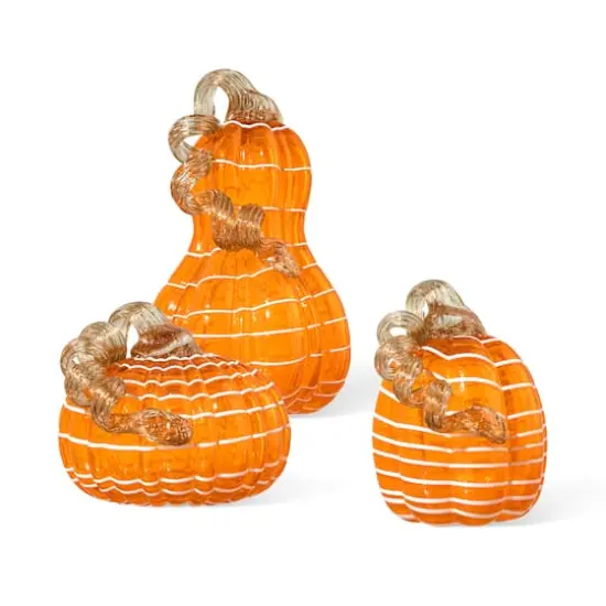 Glitzhome&reg; Orange and White Lines Glass Pumpkin & Gourd Set {8}