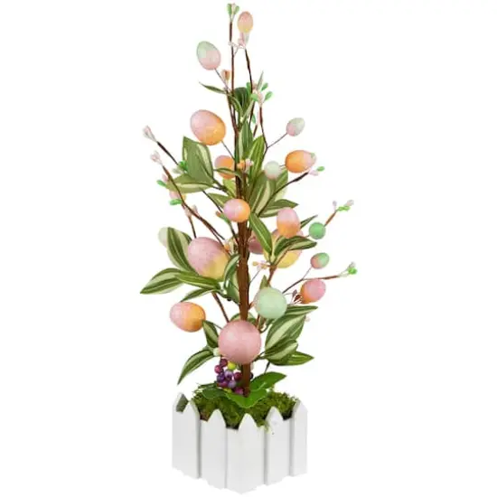 18" Pink Artificial Potted Twig Tree with Easter Eggs {5}