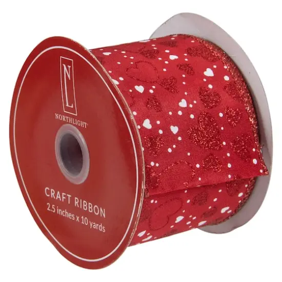 2.5" x 10yd. Red Hearts Valentine's Day Wired Craft Ribbon {4}