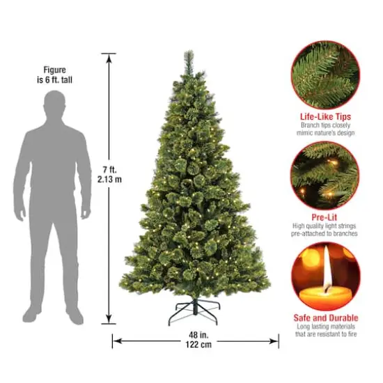 7ft. Pre-Lit Maine Pine Artificial Christmas Tree, Warm White LED Lights {6}