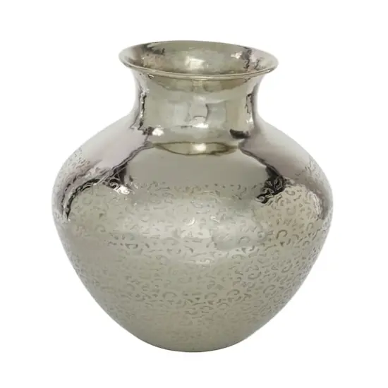 13" Silver Aluminum Contemporary Round Vase {3}