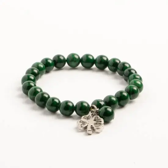 John Bead Malachite Natural Stone Stretch Bracelet with Clover Charm {4}
