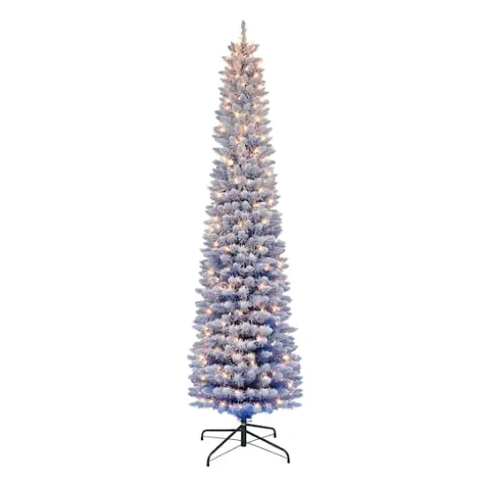 6.5ft. Pre-Lit Flocked Blue Artificial Christmas Tree, Clear Lights {1}
