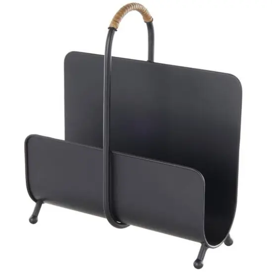 15" Black Metal Modern Decorative Magazine Holder with Loop Shaped Handle {1}