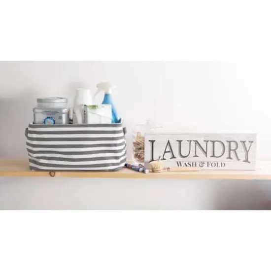 DII&reg; Stripes PE-Coated Herringbone Woven Cotton Laundry Bin Set Gray {5}