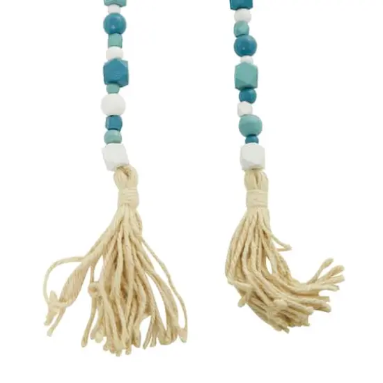 80" Geometric Wood Bead Garland with Tassels Blue {4}